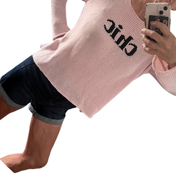 Wooden Ships Pink Spell Out Sweater CHIC Oversized Medium Loose Weave M - Picture 9 of 11